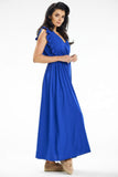 Summer Maxi Dress with Ruffled Shoulders and Belted Waist
