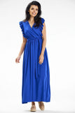 Summer Maxi Dress with Ruffled Shoulders and Belted Waist