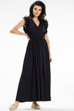 Ruffled Maxi Dress with Envelope Neckline and Belted Waist