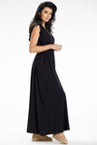 Ruffled Maxi Dress with Envelope Neckline and Belted Waist
