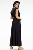 Ruffled Maxi Dress with Envelope Neckline and Belted Waist