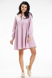 Stand-Up Collar Mini Dress with Deep Neckline and Long Sleeves
