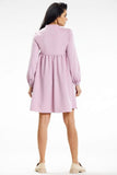 Stand-Up Collar Mini Dress with Deep Neckline and Long Sleeves