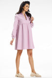 Stand-Up Collar Mini Dress with Deep Neckline and Long Sleeves