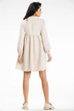 Stand-Up Collar Mini Dress with Deep Neckline and Long Sleeves
