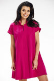Trapeze Mini Dress with Short Sleeves and Stand-Up Collar