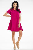Trapeze Mini Dress with Short Sleeves and Stand-Up Collar