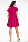 Trapeze Mini Dress with Short Sleeves and Stand-Up Collar