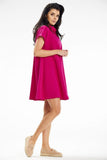 Trapeze Mini Dress with Short Sleeves and Stand-Up Collar