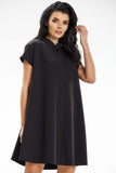 Trapeze Mini Dress with Short Sleeves and Stand-Up Collar
