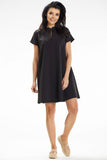 Trapeze Mini Dress with Short Sleeves and Stand-Up Collar
