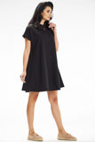 Trapeze Mini Dress with Short Sleeves and Stand-Up Collar