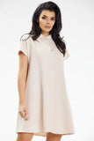 Trapeze Mini Dress with Short Sleeves and Stand-Up Collar