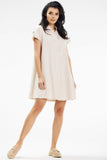 Trapeze Mini Dress with Short Sleeves and Stand-Up Collar