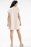 Trapeze Mini Dress with Short Sleeves and Stand-Up Collar