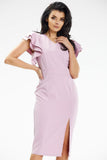 Elegant Fitted Midi Dress with Sweetheart Neckline and Slit