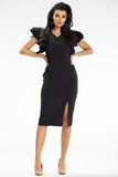 Elegant Midi Dress with Slit and Sweetheart Neckline