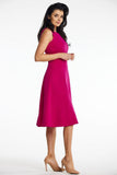 Elegant Strapless Midi Dress with Fitted Top and Flared Skirt