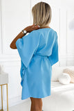 Blue Butterfly Dress with Belt - Soft Touch Fabric