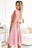 Elegant Powder Pink Flared Dress with Envelope Neckline