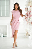 Elegant Asymmetrical Fitted Dress with Built-in Neckline