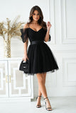Elegant Spanish-Style Dress with Plunging Tulle Sleeves