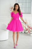Elegant Spanish-Style Dress with Plunging Tulle Sleeves