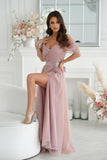 Elegant Spanish-Style Dress with Tulle Sleeves and Satin Belt
