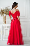 Elegant Spanish-Style Dress with Plunging Tulle Sleeves