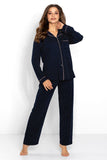 Elegant Two-Piece Pajamas with Satin Trim and Dot Print