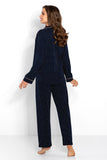 Elegant Two-Piece Pajamas with Satin Trim and Dot Print
