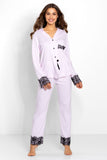 Elegant Women's Long Sleeve Pajamas with Lace & Bow Detail