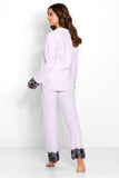 Elegant Women's Long Sleeve Pajamas with Lace & Bow Detail