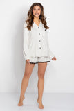 Women's Button-Up Pajama Set with Lace Trimmed Shorts