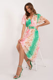 Colorful Print Midi Dress with Belted Waist and Short Sleeves