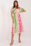 Colorful Print Midi Dress with Belted Waist and Lining