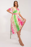 Colorful Print Midi Dress with Belted Waist and Lining