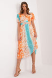 Colorful Printed Midi Dress with Belt and Short Sleeves