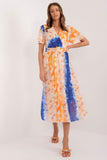 Colorful Print Midi Dress with Belted Waist and Lining