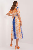 Colorful Print Midi Dress with Belted Waist and Lining