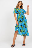 Floral Print Midi Dress with Pleated Cut and Belted Waist