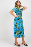 Floral Print Midi Dress with Pleated Cut and Belted Waist