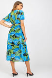 Floral Print Midi Dress with Pleated Cut and Belted Waist