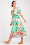 Colorful Flared Midi Dress with Heart Neckline and Belt