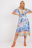 Colorful Flared Midi Dress with Heart Neckline and Belt