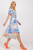 Colorful Flared Midi Dress with Heart Neckline and Belt