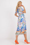 Colorful Flared Midi Dress with Heart Neckline and Belt