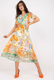 Colorful Flared Midi Dress with Belt and Lining