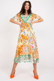 Colorful Flared Midi Dress with Belt and Lining