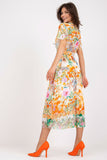 Colorful Flared Midi Dress with Belt and Lining